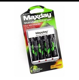 ￼Kit Carregador + 4 Pilhas AAA 4800mah Maxday Recarregável