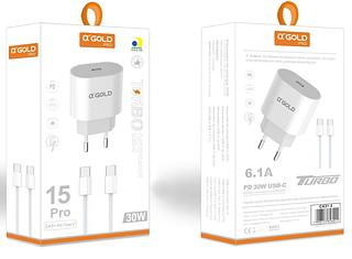 A'Gold CA31-2 Carregador Turbo Tipo C Para iPhone 15 16 Carregamento Fast Cor Branco