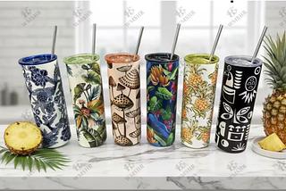 Copo Térmico floral Com Canudo de Inox 700ml Anti Vazamento