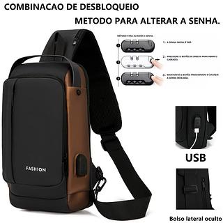 Mochila de Ombro Transversal Compacta Unilateral USB Trava de Código Á prova d'água