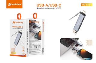 Leitor De Cartão Sd + Usb 3 Em 1 Peining -TYPEC