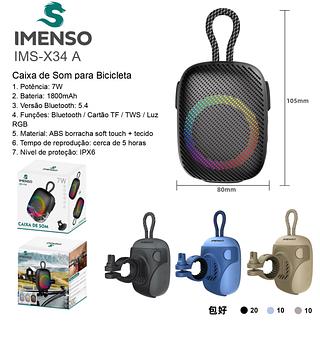 ￼Caixa de som Imenso IMS-X34 IPX6 Conexao TWS com suporte para Bicicleta/Moto