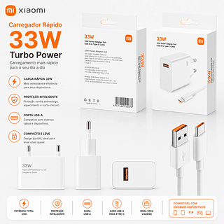 Carregador Super Turbo 33w Xiaomi Poco 10 Pro Mi 11 com cabo typec