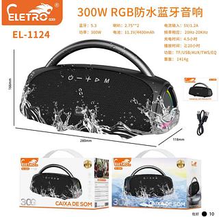 Caixa De Som Bluetooth À Prova D'agua 300w Rgb Eletromex Cor Preto