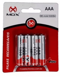 Pilha Bateria Pequena Aaa 1000 Mah C/4 Mox Recarregável