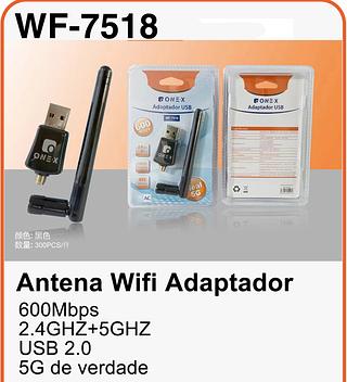 ￼Adaptador Wifi Usb Dual Band Ac 600 5g Antena 2dbi InternetWF-7518