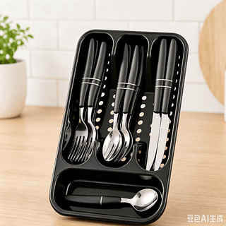 ￼Jogo De Talheres Premium Inox Com 16 Peças + Suporte Gaveteiro