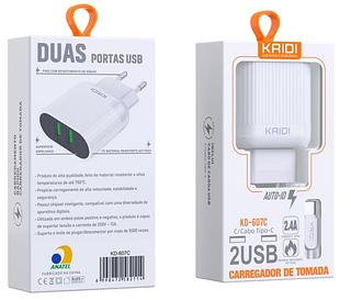KAIDI carregador para viagem 2.4A 2usb para Type-c