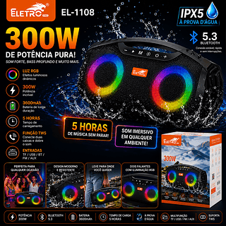 Caixa De Som Eletro Mex El-1108 Potente E Compacta 300w