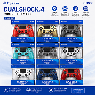 Controle joystick sem fio Sony PlayStation Dualshock 4