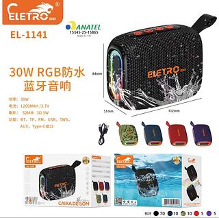 Caixa de Som Bluetooth Portátil LED 30W Prova D'agua com Alça Eletromex