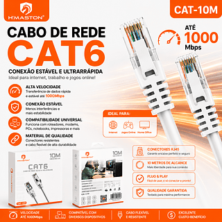Cabo De Rede CAT6 10Metros Ethernet Lan Giga 10/1000mbps–HMASTON