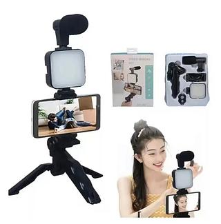 Tripé Estabilizador de Mão kit 5 em 1 gimbal Microfone Celular Gravação De Vídeo