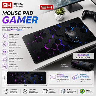 ￼Mouse Pad Gamer Extra Grande 30x80cm Impermeável Antiderrapante Arte Geométrico