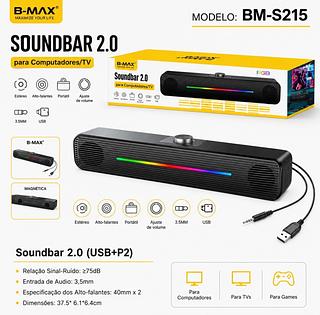 ￼Caixa De Som Soundbar Subwoofer LED RGB 12W Grave Potente Celular Tv PC Celular Usb P2