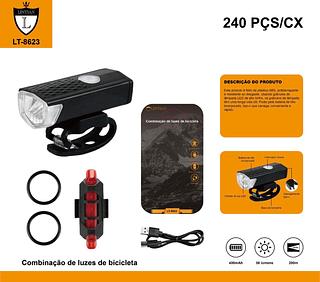 ￼Kit Lanterna E Farol Bike Luz Ultra Led Prova D'agua Recarregavel Fluoreled
