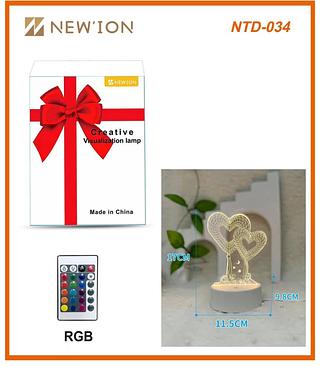 LÂMPADA DE MESA CORAÇÃO ，3D Com controle RGB sensível ao toque