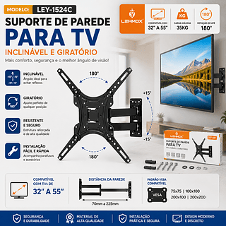 ￼SUPORTE DE TV UNIVERSAL 32''- 55'' POLEGADAS LEHMOX LEY-1524C