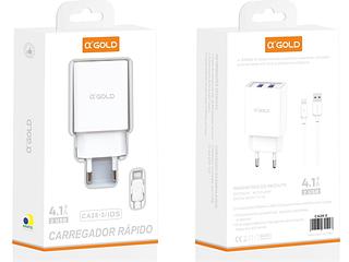 Carregador Completo TurboRápido AGOLD 2 Usb 4.1A iphone