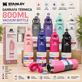 Garrafa Personalizada a Laser 800ml térmica inox Premium com base de silicone