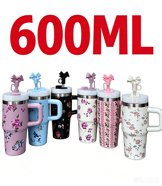 ￼Copo térmico de aço inoxidável 600ml com alça e canudo