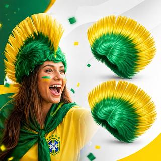 ￼Perucas Moicano Verde e Amarelo Acessório Unissex para Torcida Copa Do Mundo Brasil