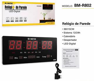 Relógio De Parede Grande Led Digital P/ Academia Hospital 36x15cm