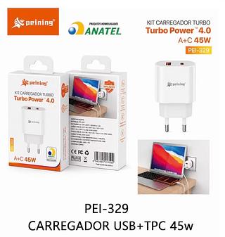 Fonte Turbo 45W Original USB + Tipo-C Carregamento Rápido Anatel