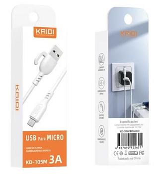 Cabo Usb v8 Kaidi Branco 1 Metro 3.0a Branco
