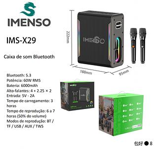 Caixa De Som Portátil Bluetooth Imenso X29 60W Ipx4 C/ 2 Mic 100% ORIGINAL