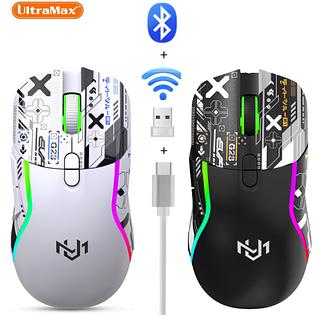 Mouse Gamer Sem Fio 2.4GHz + Bluetooth 5.0 RGB Recarregável