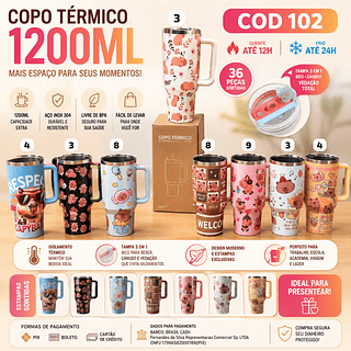 Copo Térmico com Canudo Capivara 1200ml
