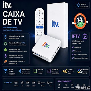 iTV Caxia De TV ANDRODIO 14.0 Wifi 6，2.4G+5G（Controle remoto de voz+Bluetooth）