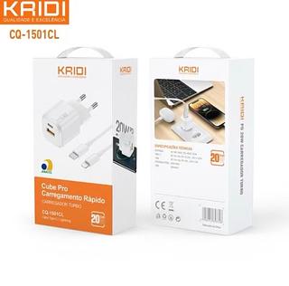 Carregador Turbo 2 entradas USB e Tipo C KAIDI CQ-1501CL Cube Pro 20W GaN com Cabo Tipo-C para Lightning
