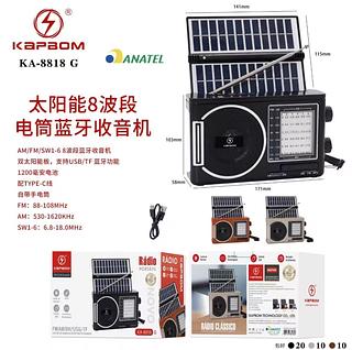 Rádio Portátil Retro AM FM com Energia Solar e Bluetooth - Rádio Recarregável com Entrada USB e Cartão SD para Casa, Via