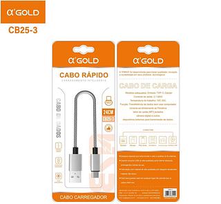 Cabo Rápido Usb Para Typec，24cm, Agold Cb25-3 - Prateado