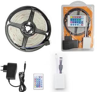 Fita Led 5m Rgb 3528w Prova D'agua + Controle + Fonte +catela montado