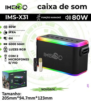 Caixa De Som Portátil Bluetooth Imenso X31 80W Ipx4 C/ 2 Mic 100% ORIGINAL