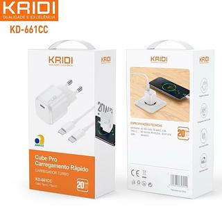 Carregador Turbo 20W - Kaidi Carregamento Rápido Original Tipoc+Tipo C