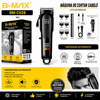￼Máquina De Cortar Cabelo Cortador Barbeador Aparador Profissional Acabamento Barba 8 Peças Elétrico