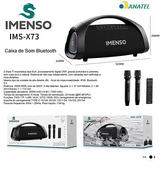 Caixa De Som Imenso X73 200w Rms 30000mah Rgb Ipx6 C/ 2 Microfone Sem fio+Controle