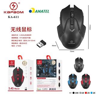 Mouse Sem Fio KAPBOM KA-611 2.4G – Gamer, Ergonômico, Alta Precisão, USB,