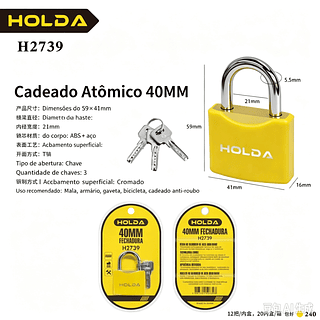 Cadeado 40mm Reforçado com 3 Chaves