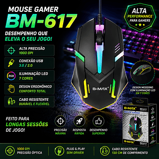 ￼Mouse Gamer 1000dpi Óptico Usb Led Rgb Precisão Profissional Jogos Pc