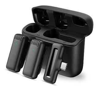 Microfone De Lapela Duplo Sem Fio Profissional Compatível Gravação Entrevista Tipo C Iphone 15