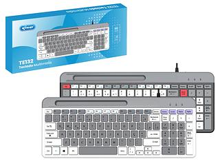 Teclado Com Fio E Suporte Para Smartphone Perfil Silencioso LEDS Indicadores KP-TE132