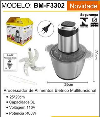 Moedor Elétrico Inox 3L ，Potencia：400W+Triturador Processador Carne Legumes 110v Cozinha