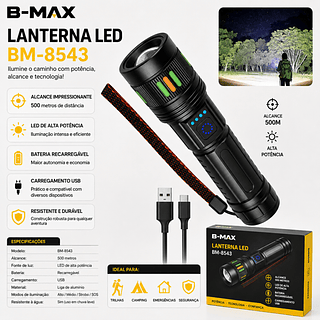 ￼Lanterna Super Led Holofote Ultra Potente Recarregavel 2000L-BMAX