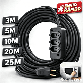 ￼20M Extensão Elétrica CABO PP 2x2.5mm 20A/10A Resistente 20M（METROS)