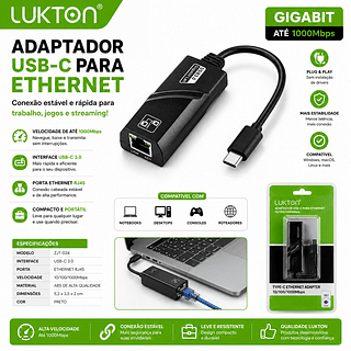Cabo Adaptador USB-C 3.1 PARA RJ45 Ethernet Gigabit 10/100/1000Mbps